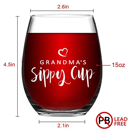 Grandma's Sippy Cup Funny Stemless Wine Glass, Grandma Wine Glass 15Oz - Birthday Gift or Mother's Day Gift for Grandma, New Grandma, Wife, Mom