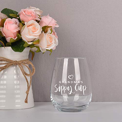 Grandma's Sippy Cup Funny Stemless Wine Glass, Grandma Wine Glass 15Oz - Birthday Gift or Mother's Day Gift for Grandma, New Grandma, Wife, Mom