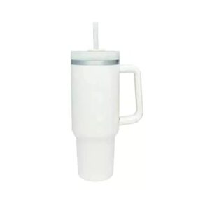 40oz stainless steel vacuum sealed tumbler with handle and straw (white)