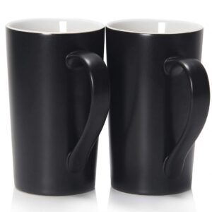 20 ounces large coffee mugs, smilatte m007 plain tall ceramic cup with handle for dad men, set of 2, black