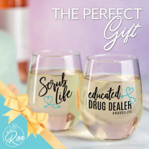 Nurse Gifts For Women Funny Wine Glass 2 Pc Set - 17 Oz Stemless Wine Glass - Funny Nurse Practitioner Gifts RN Nurses NICU Nurses and Student in Nursing School - Great for Coworker Appreciation Gift