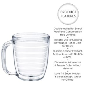 Srenta 12-Ounce Insulated Coffee Mug | Doubled Walled Coffee Tumblers Made From Tritan Plastic | Contains No BPA or BPS | 4-1/4" Clear Tumbler Works in Dishwasher, Microwave & Freezer | 4 Pack