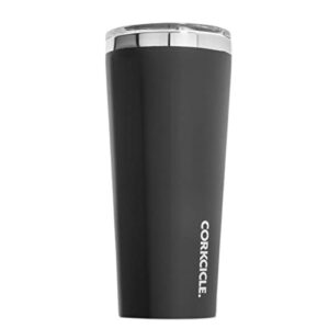 corkcicle classic triple insulated coffee mug with lid, matte black, 24 oz – stainless steel travel tumbler keeps beverages cold 9+hrs, hot 3hrs – cupholder friendly travel coffee tumbler