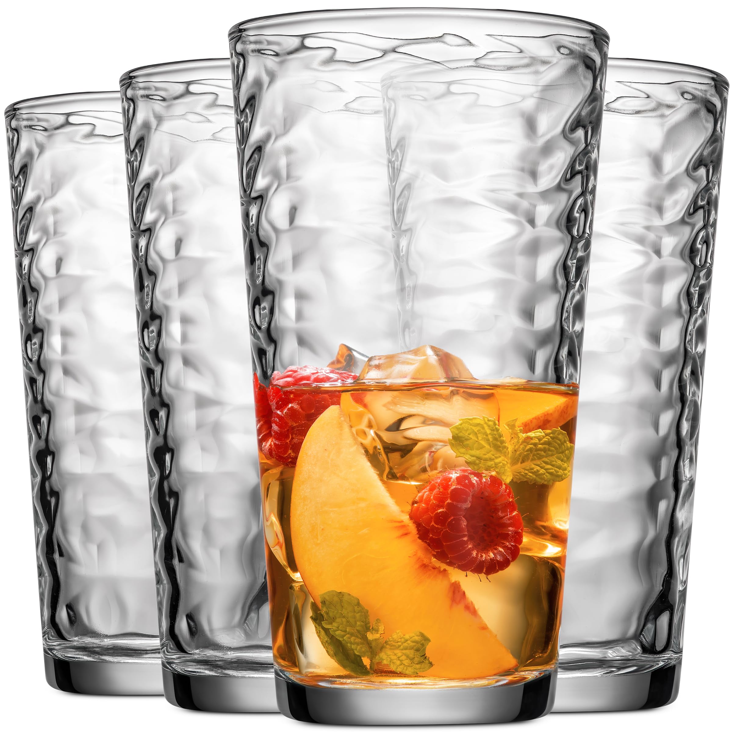 Glaver's Drinking Glasses Set of 4 Highball Glass Cups, 17 Oz. Basic Cooler Glassware, ideal for Water, Juice, Cocktails, Iced Tea and more. Dishwasher Safe.