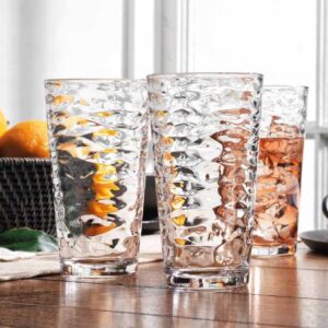 Glaver's Drinking Glasses Set of 4 Highball Glass Cups, 17 Oz. Basic Cooler Glassware, ideal for Water, Juice, Cocktails, Iced Tea and more. Dishwasher Safe.