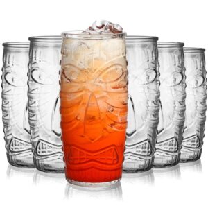 cedilis 6 pack 20 ounce modern bar tiki glasses tiki cup tiki mug, double old fashioned glass, hawaiian style glass, perfect for mai tai, exotic zombie cocktails, tropical island drinks