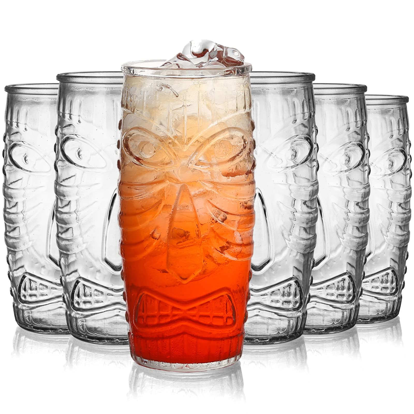 Cedilis 6 Pack 20 Ounce Modern Bar Tiki Glasses Tiki Cup Tiki Mug, Double Old Fashioned Glass, Hawaiian Style Glass, Perfect for Mai Tai, Exotic Zombie Cocktails, Tropical Island Drinks