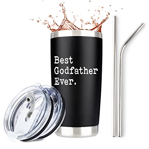 JENVIO Fathers Day Godfather Gifts | Insulated Stainless Steel Tumbler/Mug with Lid and Straws from Godchild | Coffee Cup for Godparent Christmas Gift (20 Ounce)