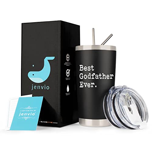 JENVIO Fathers Day Godfather Gifts | Insulated Stainless Steel Tumbler/Mug with Lid and Straws from Godchild | Coffee Cup for Godparent Christmas Gift (20 Ounce)