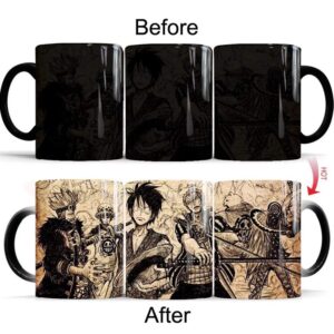 Funcious One Piece Luffy Color Changing Heat-Sensitive Reactive Ceramic Coffee Mug One Piece Anime Mug Hand Drawing