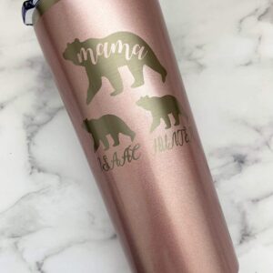 Personalized Laser Engraved 22 oz Stainless Steel Tumbler with Custom Mama/Papa Bear and Cubs - Includes Straw and Lid - Bear, Mama, Papa, Cubs, Parent Gift, Mother's Day Gift, Father's Day Gift