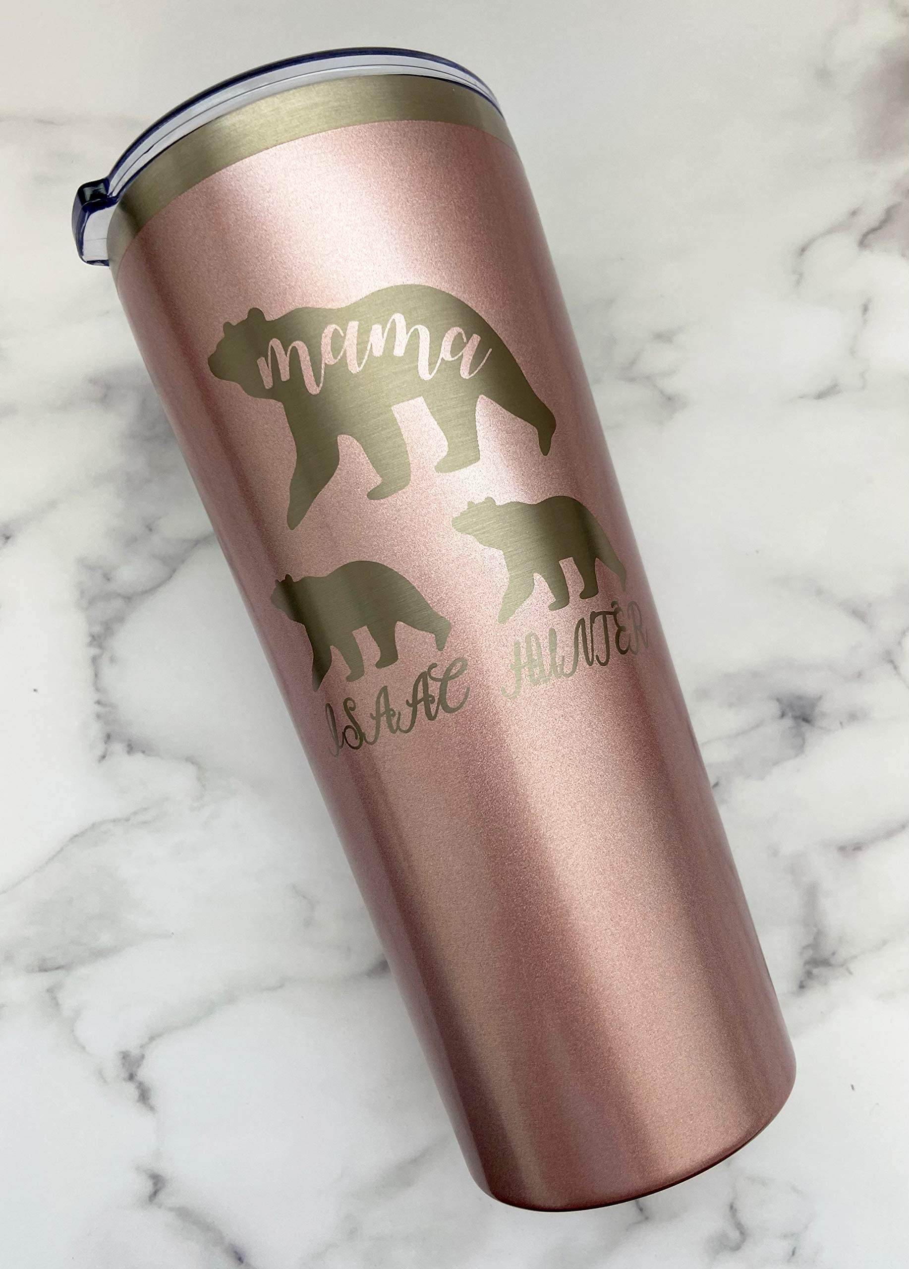 Personalized Laser Engraved 22 oz Stainless Steel Tumbler with Custom Mama/Papa Bear and Cubs - Includes Straw and Lid - Bear, Mama, Papa, Cubs, Parent Gift, Mother's Day Gift, Father's Day Gift