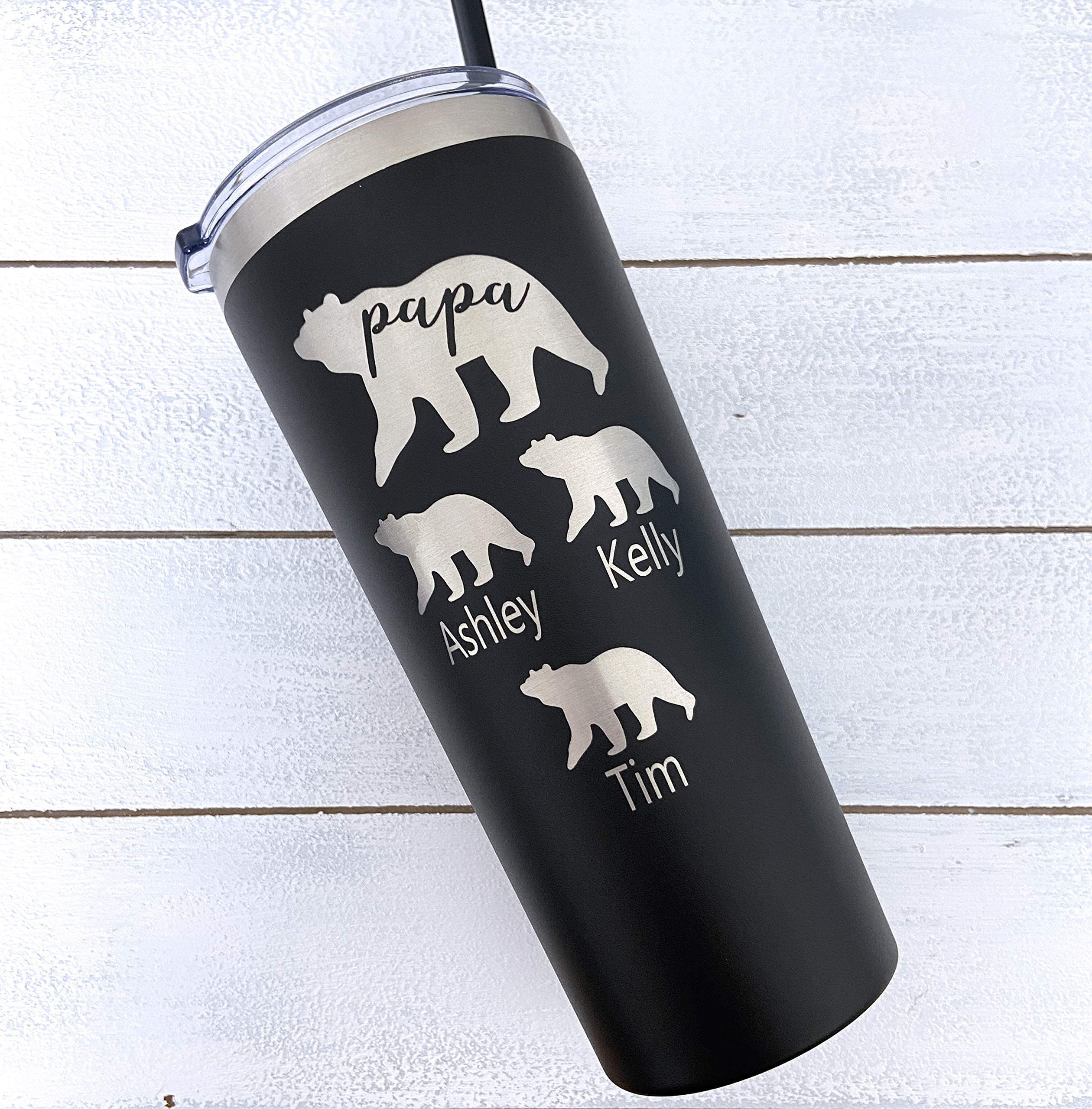 Personalized Laser Engraved 22 oz Stainless Steel Tumbler with Custom Mama/Papa Bear and Cubs - Includes Straw and Lid - Bear, Mama, Papa, Cubs, Parent Gift, Mother's Day Gift, Father's Day Gift