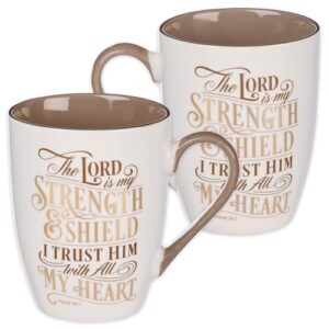 christian art gifts ceramic coffee mug for women and men 12 oz caramel brown inspirational coffee cup - the lord is my strength psalm 28:7 non-toxic lead and cadmium-free novelty scripture mug