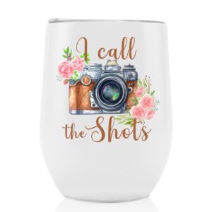 onebttl photography gifts for photographers for women, 12oz stainless steel insulated wine tumbler mug with lid - white