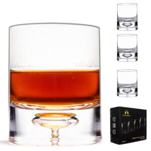 lemonsoda crystal bubble base whiskey glass tumbler - set of 4 - thick weighted bottom - unique design - great for scotch whiskey, old fashion, manhattan, bourbon & cocktails