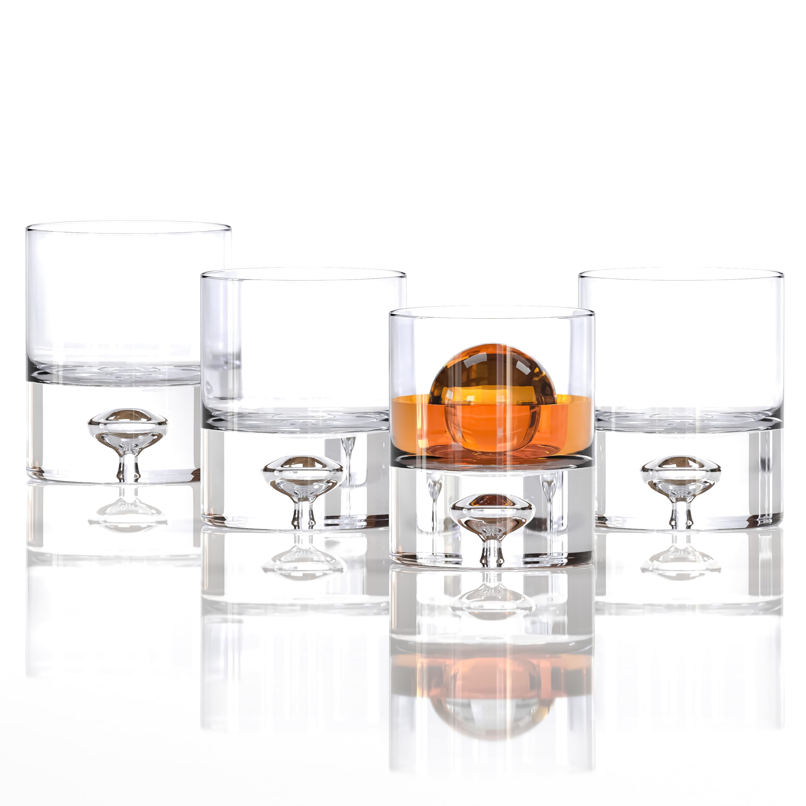 LEMONSODA Crystal Bubble Base Whiskey Glass Tumbler - Set of 4 - Thick Weighted Bottom - Unique Design - Great for Scotch Whiskey, Old Fashion, Manhattan, Bourbon & Cocktails