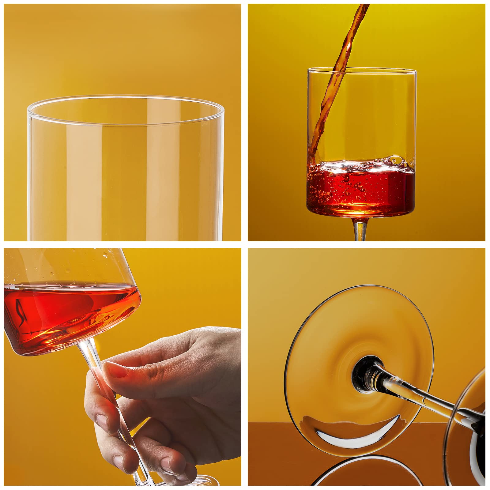 Crystal Square Wine Glasses Set Of 4-14 oz Stemware - Hand Blown Edge Wine Glasses- Red and White Wine Glasses With Stem - Premium Clear Drinkware Glassware