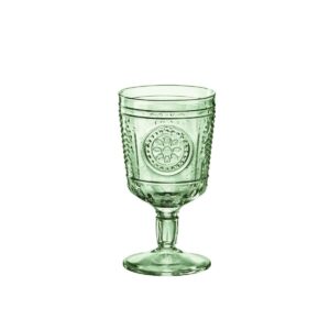 bormioli rocco romantic set of 4 stemware glasses, 10.75 oz. colored crystal glass, pastel green, made in italy.