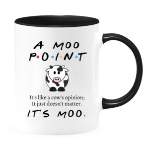 friends tv show gifts, moo point it's like a cow's opinion, it doesn't matter, it's moo, f r i e n black