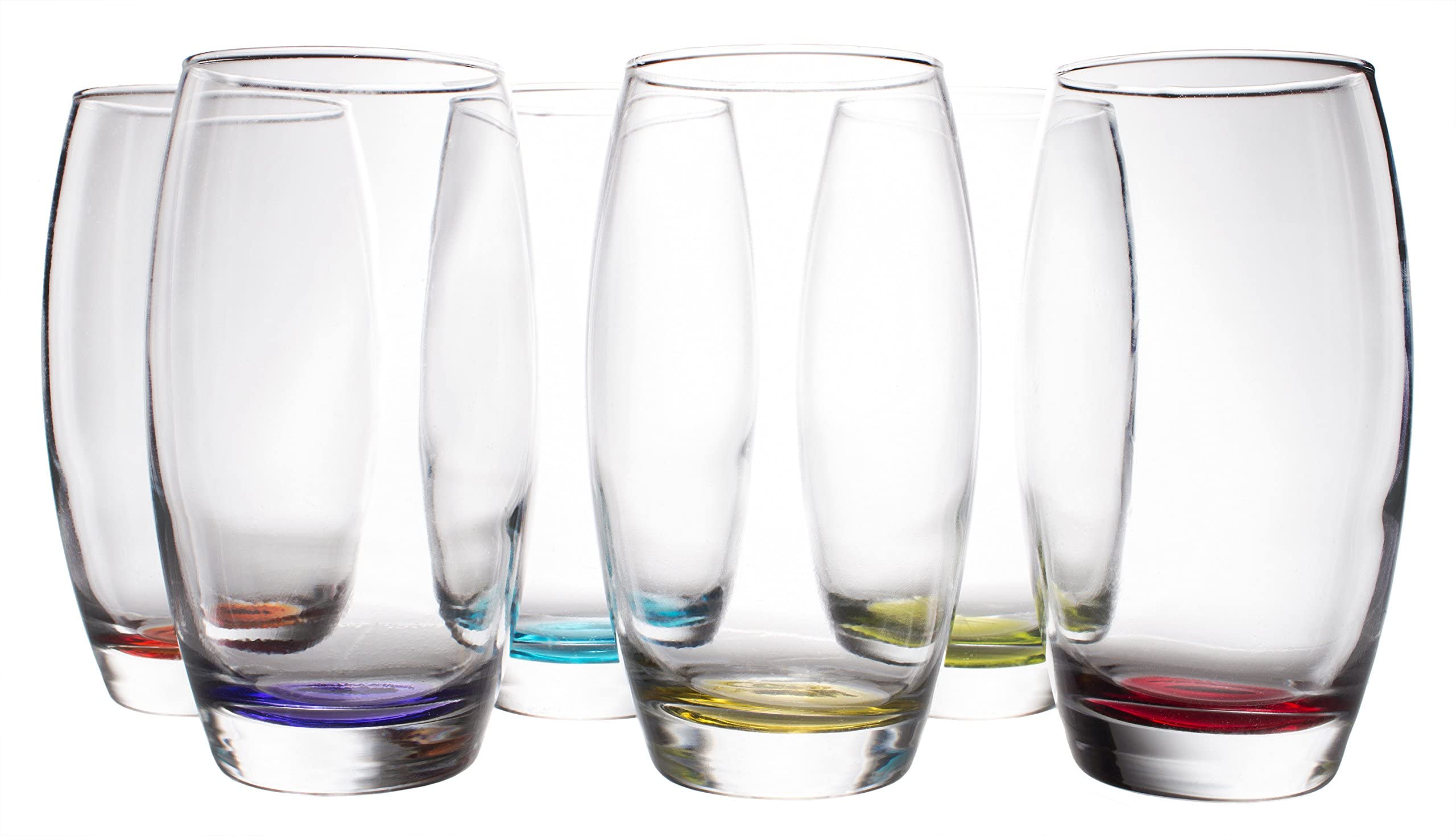 Red Co. Large 16 oz Multicolored Drinking Glass Set of 6 for Water, Beverage, Cocktail, Mixed Drinks