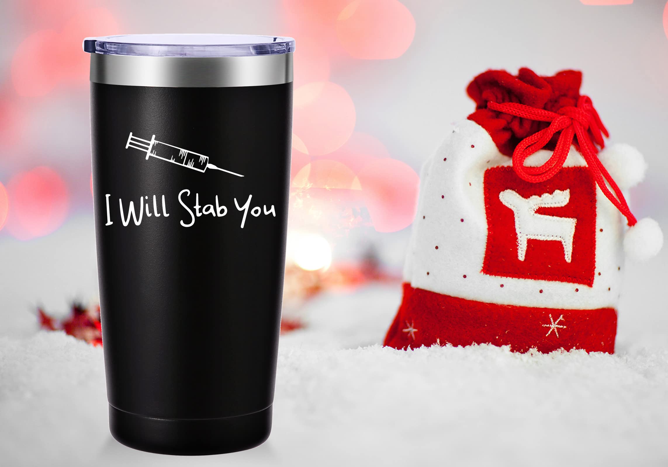 AMZUShome I Will Stab You Travel Mug Tumbler.Nurses Week,Nurse Practitioner,Nurse Appreciation,Nursing School Graduation Gifts.Retirement Birthday,Christmas Gifts for Nurse.(20oz Black)