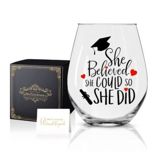perfectinsoy she believed she could so she did wine glass with gift box, inspirational gifts for women, congratulations gifts for women, college gifts for girls, new job gifts, boss thanksgiving gifts