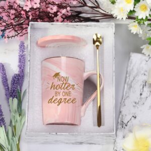 WENSSY Graduation Gifts for Her Now Hotter by One Degree Mug Gifts for College High School Graduates Men's Female College High School Graduation Gifts for Friends 14 Ounce Pink with Box Spoon Coaster