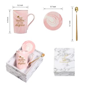 WENSSY Graduation Gifts for Her Now Hotter by One Degree Mug Gifts for College High School Graduates Men's Female College High School Graduation Gifts for Friends 14 Ounce Pink with Box Spoon Coaster