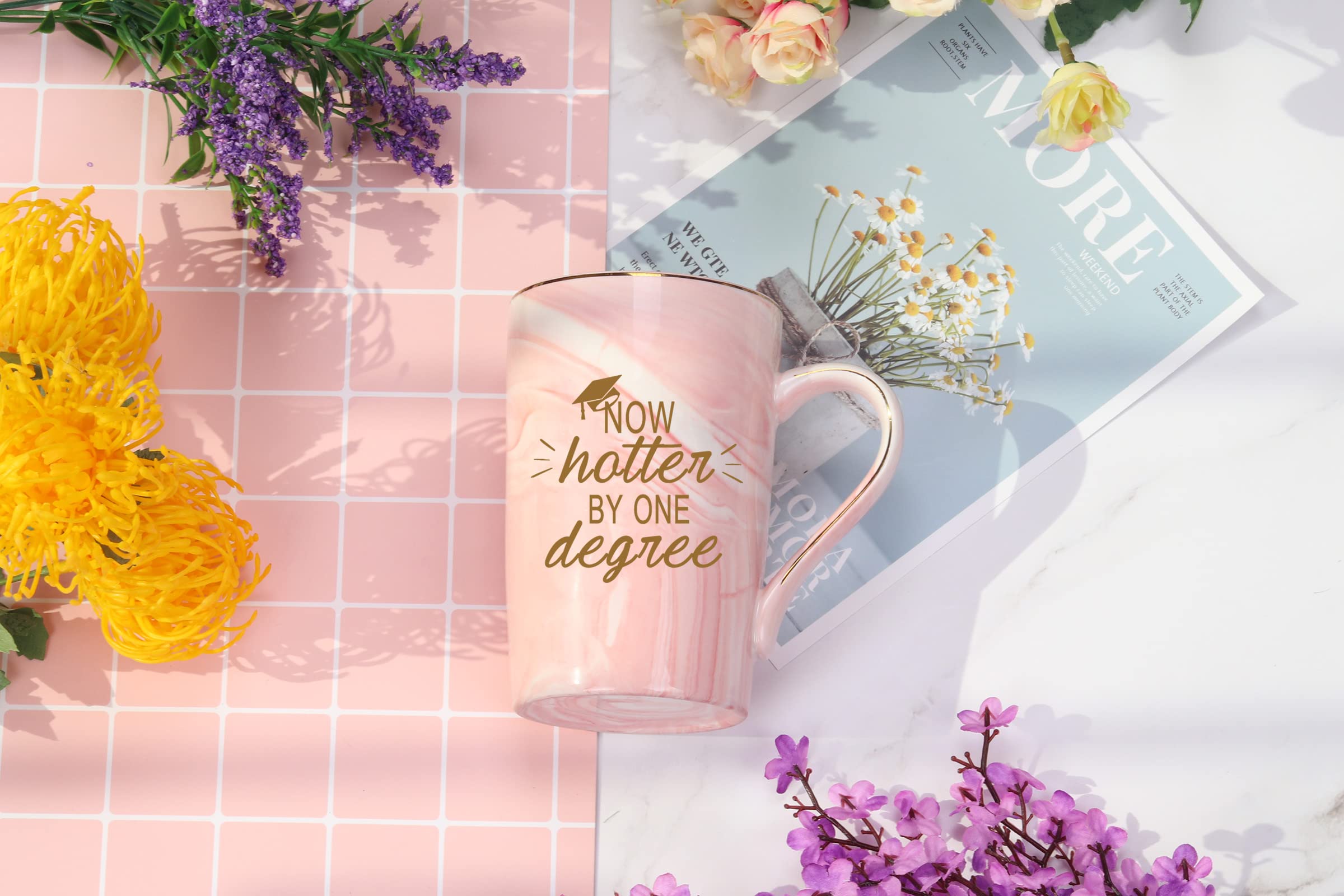 WENSSY Graduation Gifts for Her Now Hotter by One Degree Mug Gifts for College High School Graduates Men's Female College High School Graduation Gifts for Friends 14 Ounce Pink with Box Spoon Coaster