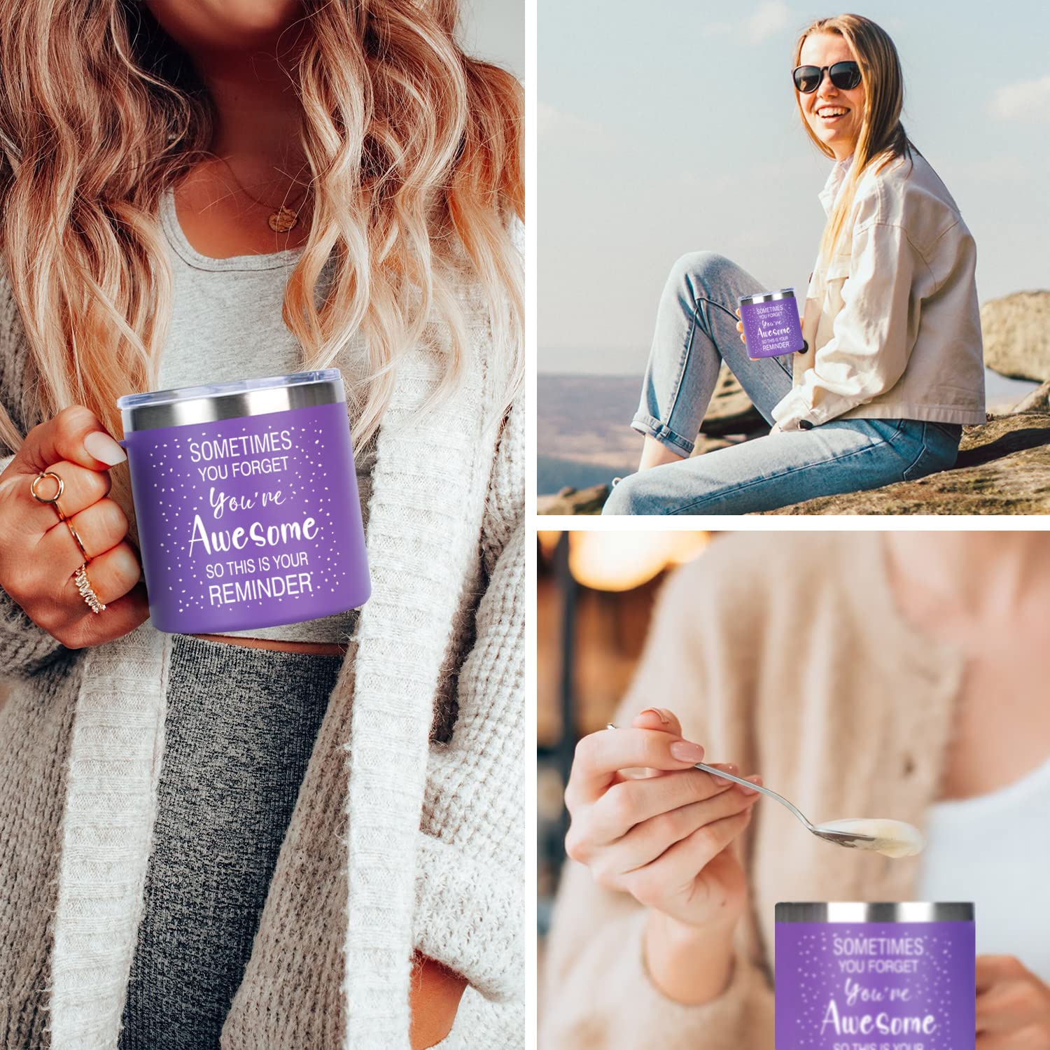 Birthday Gifts for Women Friendship - Inspirational Gifts Sometimes You Forget You are Awesome Purple Tumbler - Gifts for Friends Female Gifts for Mom Best Friend Teacher Get Well Soon Gifts for Her