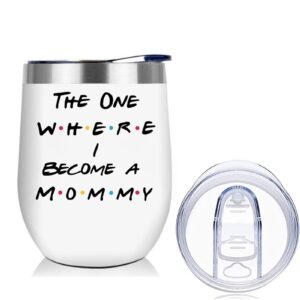 cureuch mother to be gifts,the one where i become a mommy，new mommy gift, best gift for mother's day birthday new pregnancy baby shower christmas, 12 oz stainless steel wine tumbler