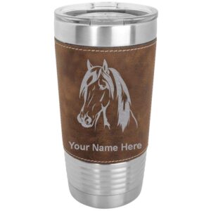 lasergram 20oz vacuum insulated tumbler mug, horse head 1, personalized engraving included (faux leather, rustic)