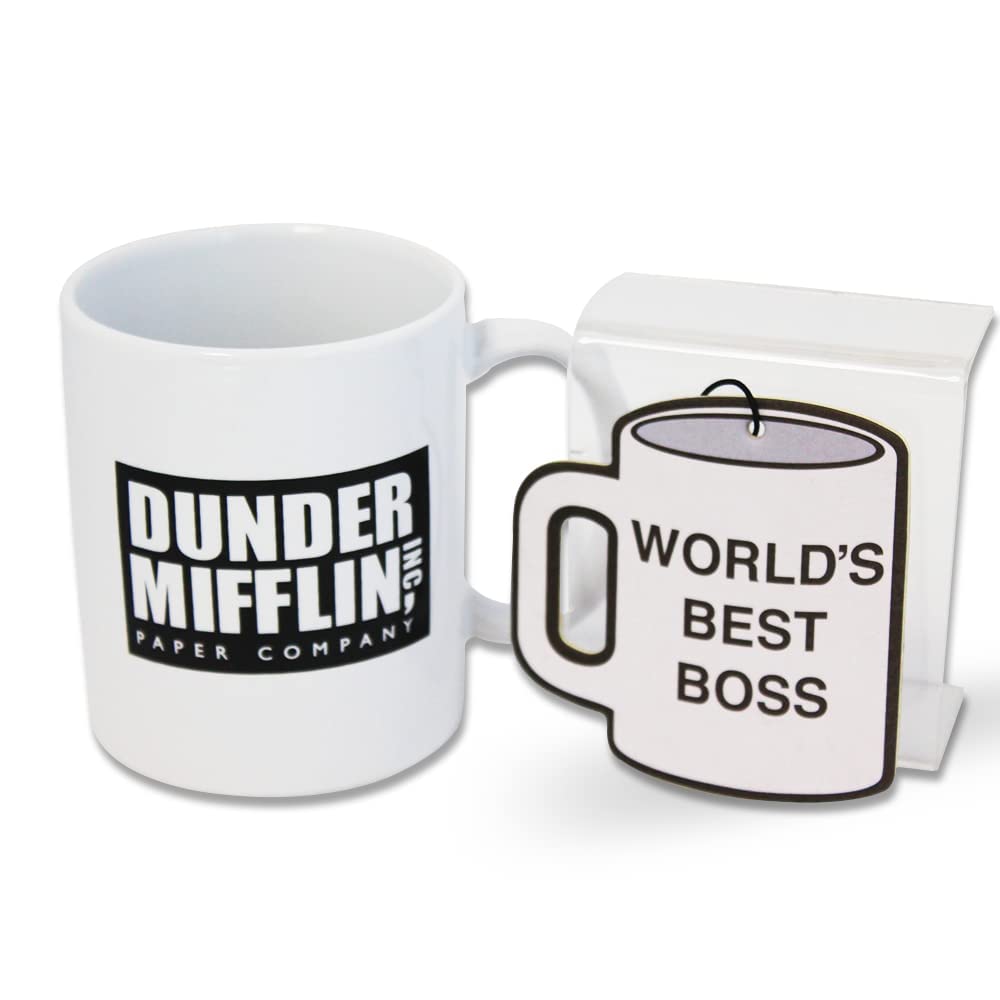 JUST FUNKY The Office “World’s Best Boss” 11 oz Mug and Vanilla Air Freshener Combo Gift Pack | The Office Gift | The Office Merchandise | Officially Licensed