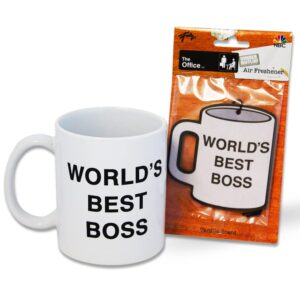 just funky the office “world’s best boss” 11 oz mug and vanilla air freshener combo gift pack | the office gift | the office merchandise | officially licensed