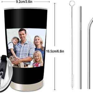 Personalized Tumbler with Pictures Text Name, Custom Photo Stainless Steel Tumbler, 20 Oz Travel Coffee Cup with lids, Personalized Mother's Day Birthday Gifts for Mom, Dad, Women, Men, Friend