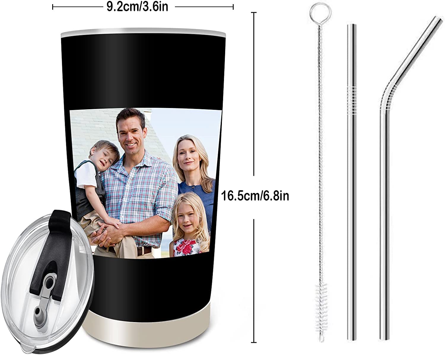 Personalized Tumbler with Pictures Text Name, Custom Photo Stainless Steel Tumbler, 20 Oz Travel Coffee Cup with lids, Personalized Mother's Day Birthday Gifts for Mom, Dad, Women, Men, Friend