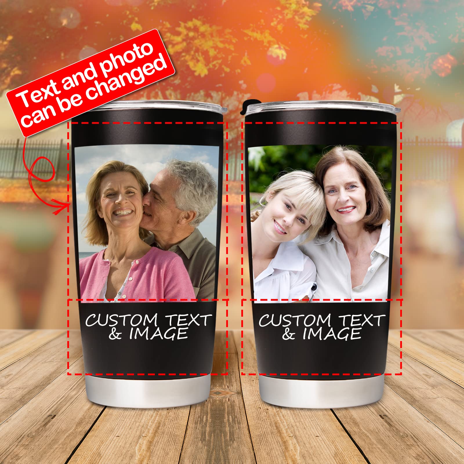 Personalized Tumbler with Pictures Text Name, Custom Photo Stainless Steel Tumbler, 20 Oz Travel Coffee Cup with lids, Personalized Mother's Day Birthday Gifts for Mom, Dad, Women, Men, Friend