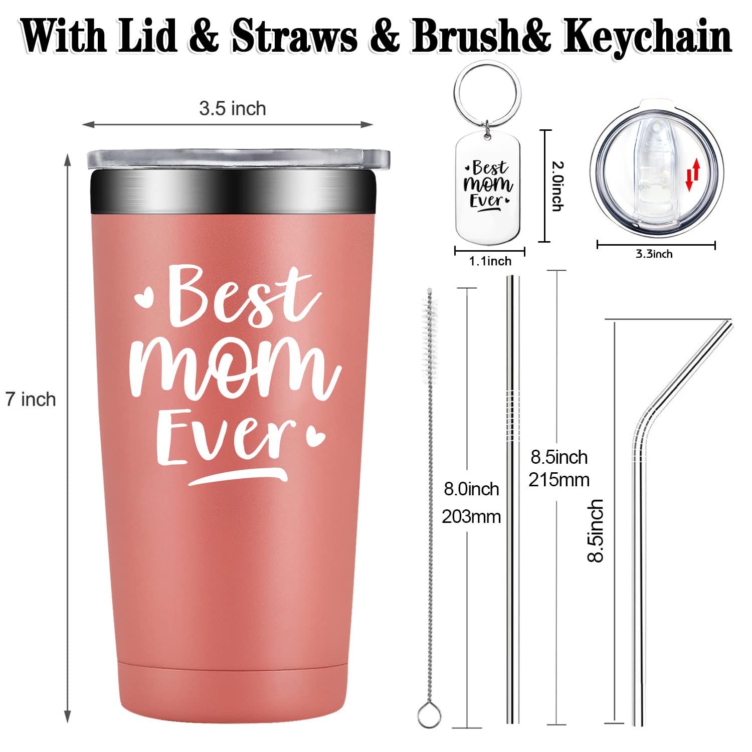 Fufendio Mom Gifts - Best Mom Ever Gifts - Gifts for Mom from Daughter, Son - Valentines, Birthday, Mothers Day Gifts for Mom, New Mom, Bonus Mom - Mom Tumbler Cup 20oz