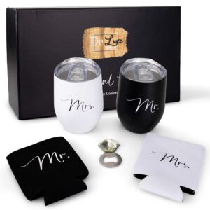 deluxe gifted mr and mrs wine tumblers, wedding presents for newlyweds, mr and mrs gifts, bridal shower gifts, wedding gifts for husband & wife - gift for couple, wedding, his and her gifts