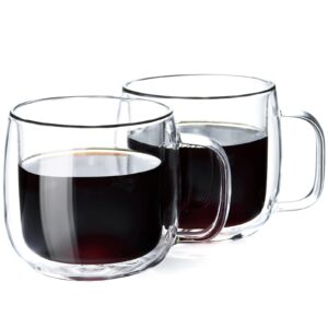 unbreakable double walled glass coffee mugs 300ml/10oz, insulated glass coffee mugs,espresso cups set of 2,borosilicate glass coffee cups,mocca cups for latte,americano,cappuccinos,tea bag,clear mugs