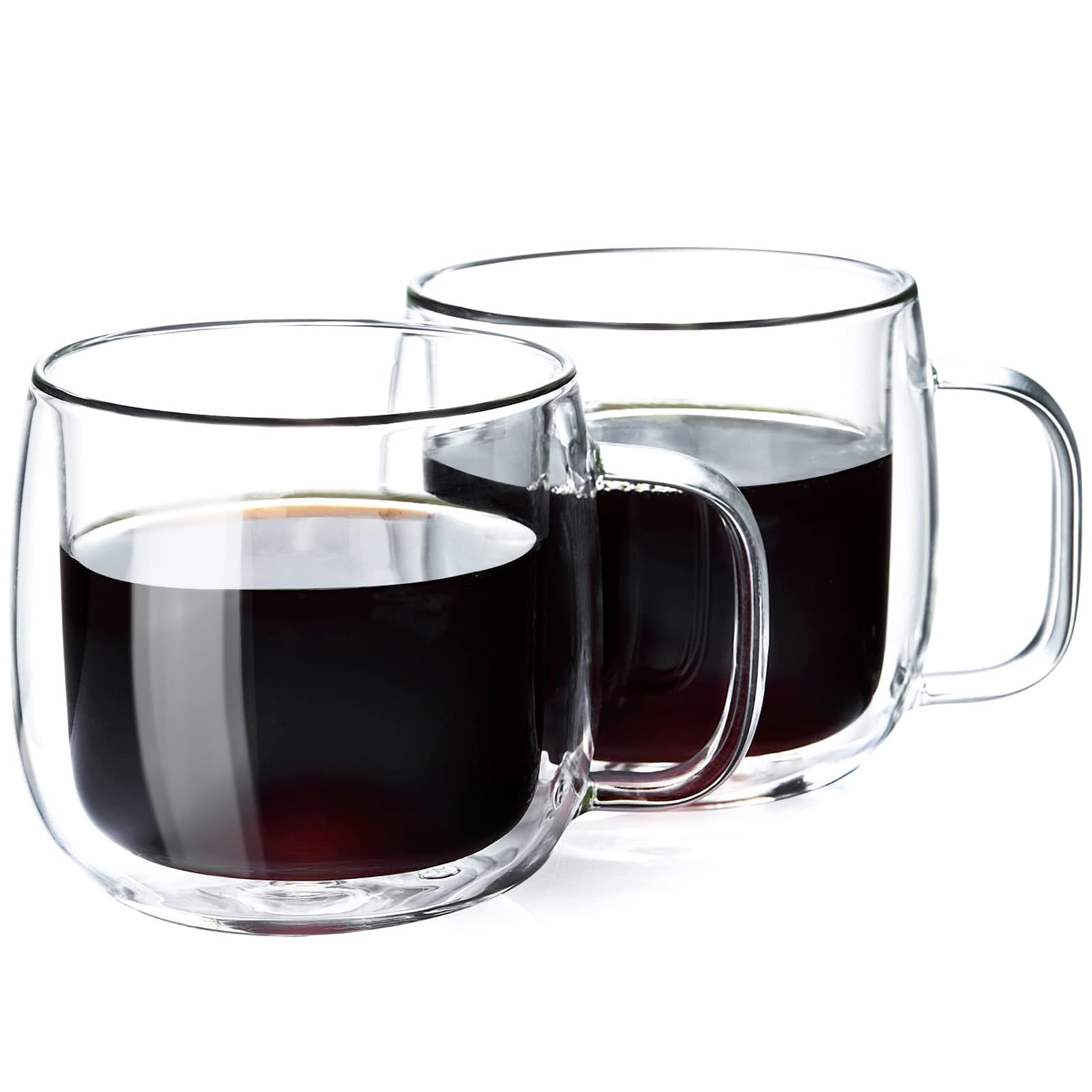 Unbreakable Double Walled Glass Coffee Mugs 300ml/10oz, Insulated Glass Coffee Mugs,Espresso Cups Set of 2,Borosilicate Glass Coffee Cups,Mocca Cups for Latte,Americano,Cappuccinos,Tea Bag,Clear Mugs