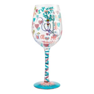 Enesco Designs by Lolita Nurse This Hand-Painted Artisan Wine Glass, 1 Count (Pack of 1), Multicolor, 440 milliliters