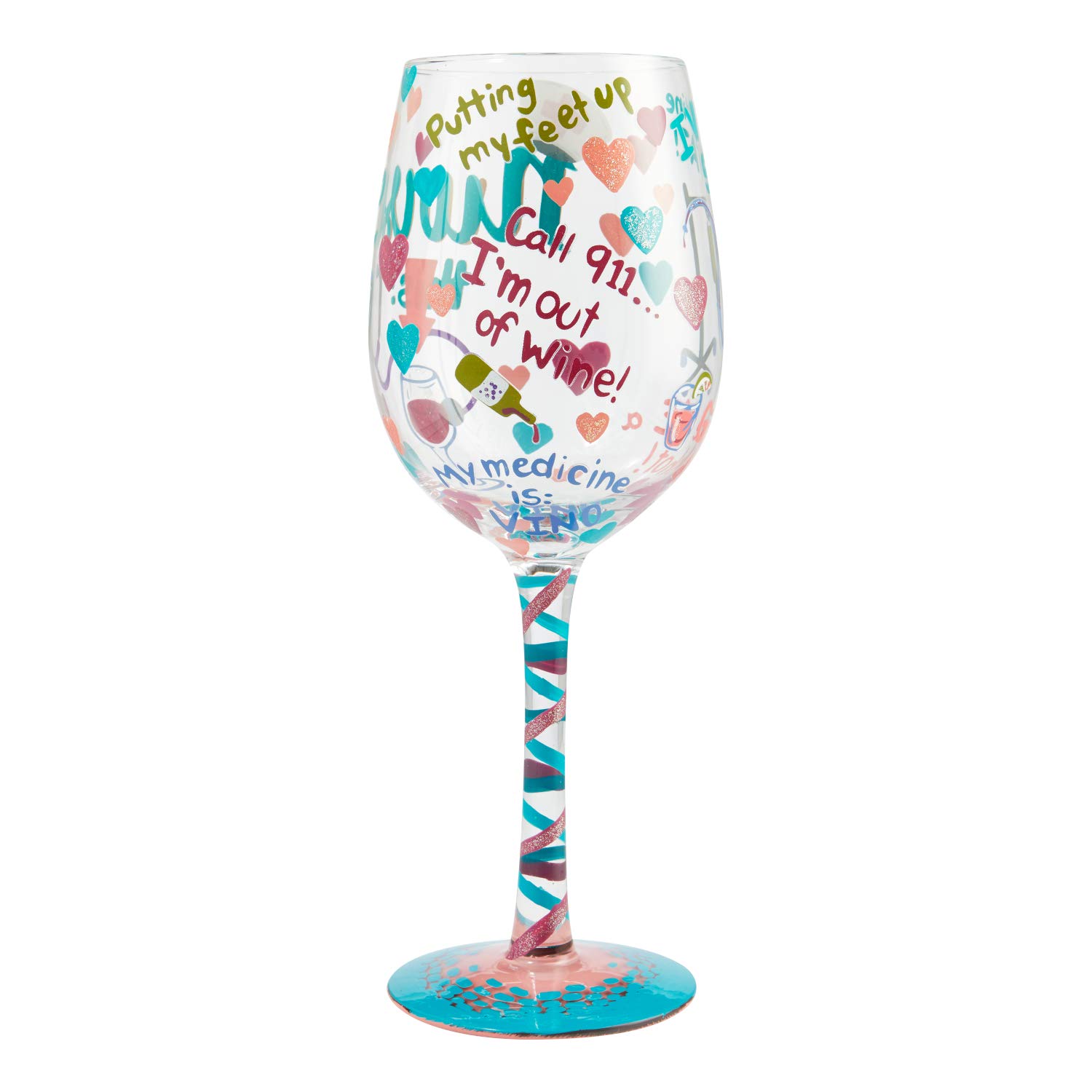 Enesco Designs by Lolita Nurse This Hand-Painted Artisan Wine Glass, 1 Count (Pack of 1), Multicolor, 440 milliliters