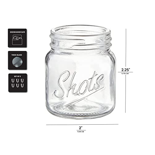 Palais Glassware Palais 'Shots' Mason Jar Shot Glasses - Mini Shot Glass Cups - Holds 2.4 Oz - Set of 6 (Clear)