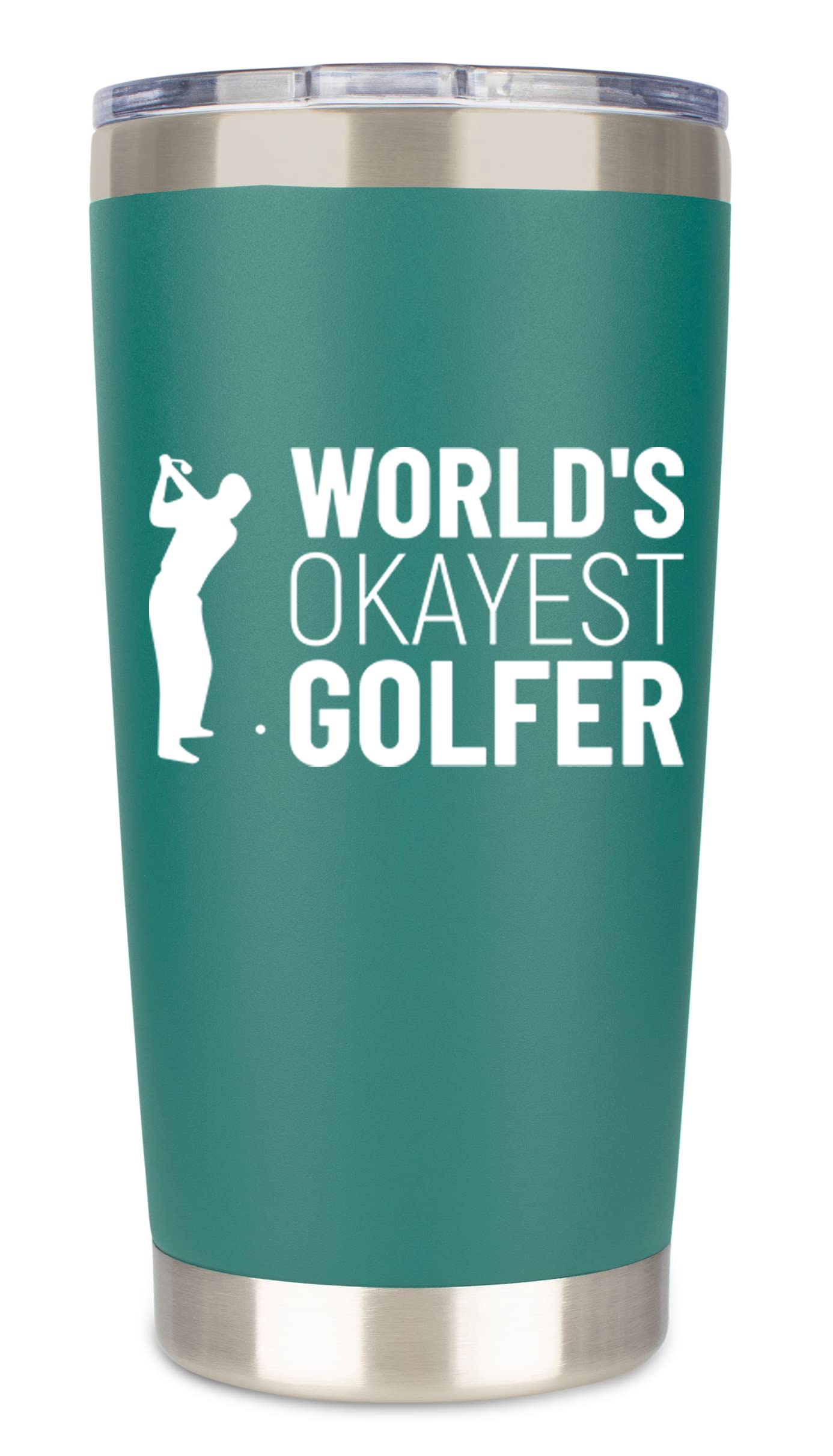 JENVIO Golf Gifts for Men | Worlds Okayest Golfer | Stainless Steel Travel Tumbler Mug w 2 Lids and 2 Straws and Gift Box | Funny Unique Idea Gag Cup Dad Husband Retirement Valentine's Day