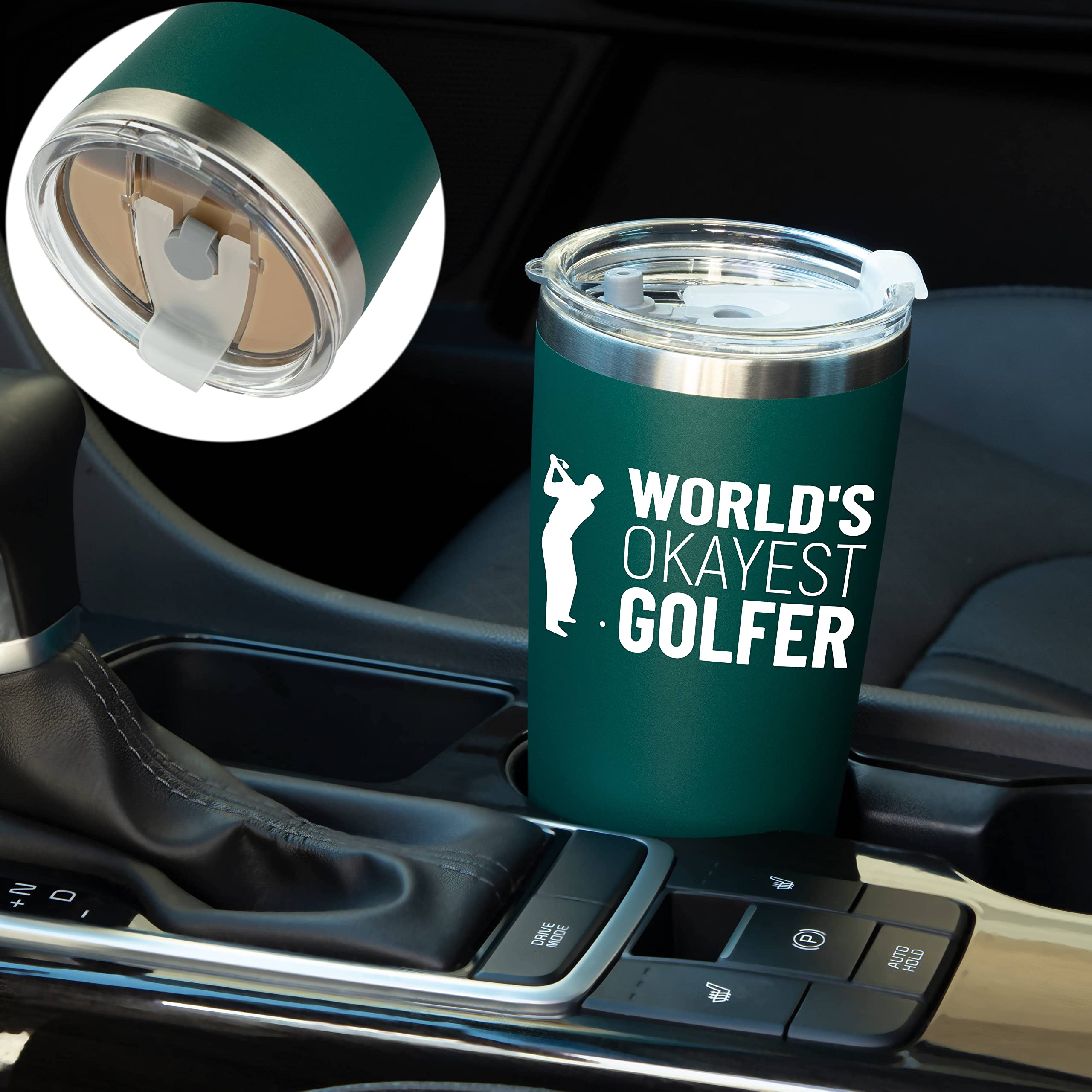 JENVIO Golf Gifts for Men | Worlds Okayest Golfer | Stainless Steel Travel Tumbler Mug w 2 Lids and 2 Straws and Gift Box | Funny Unique Idea Gag Cup Dad Husband Retirement Valentine's Day