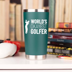 JENVIO Golf Gifts for Men | Worlds Okayest Golfer | Stainless Steel Travel Tumbler Mug w 2 Lids and 2 Straws and Gift Box | Funny Unique Idea Gag Cup Dad Husband Retirement Valentine's Day