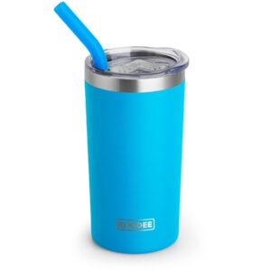 koodee tumbler with lids and straws-12 oz skinny tumbler stainless steel double wall vacuum insulated coffee mug water cup, spill proof, bpa free (sky blue)