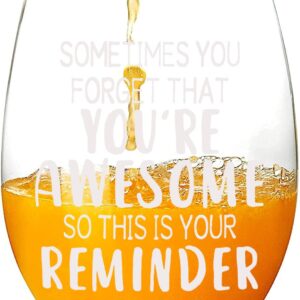 CASUVEA Gifts for Women, Sometimes You Forget that You Are Awesome Wine Glass, Encourage Stemless Wine Glass, Birthday Mothers Fathers Day Idea for Mom Dad Husband Wife Friends Teacher